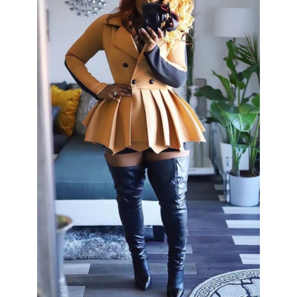 Long sleeve, collar two toned mini dress